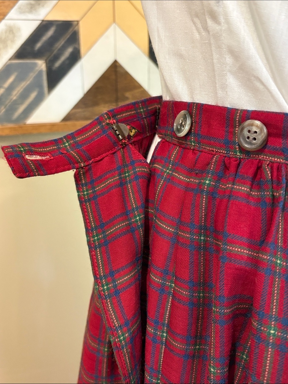 Vintage Ralph Lauren Red Plaid Wool Pheasant Equestrian Maxi Skirt Medium 12 - Picture 11 of 14